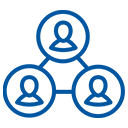 Icon of three people within circles depicting interconnectivity