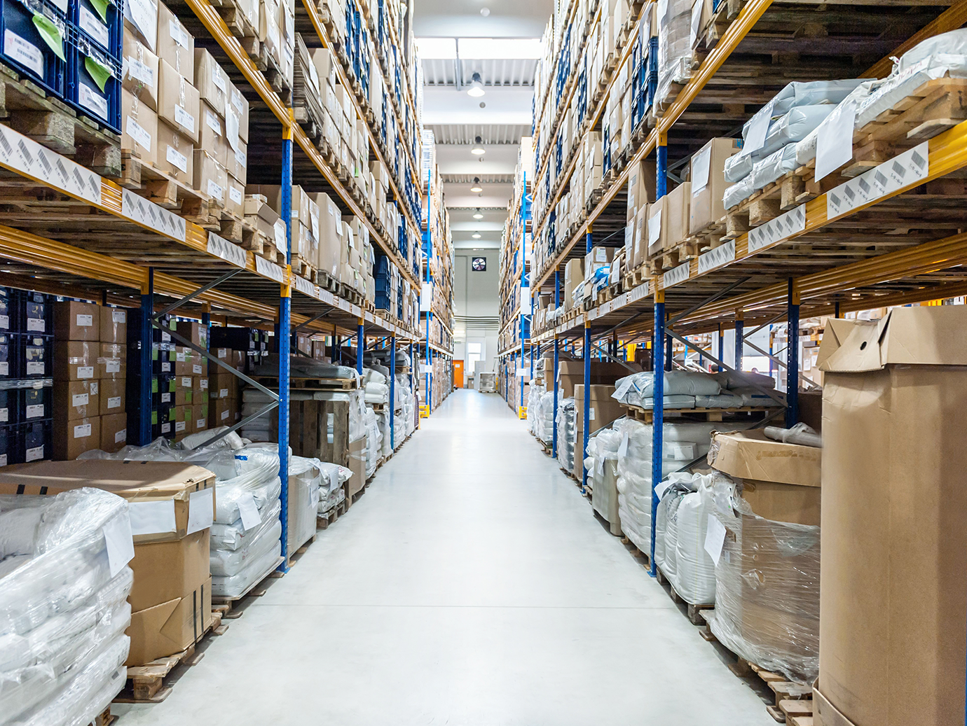 Interior of a storage unit with rows of racks