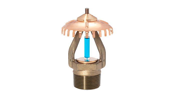 A gold and blue fire sprinkler